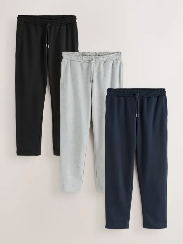 Black/Navy Blue/Grey Marl Cotton Rich Jersey Joggers 3 Pack