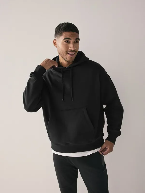 Black Oversized Heavyweight Cotton Rich Jersey Hoodie