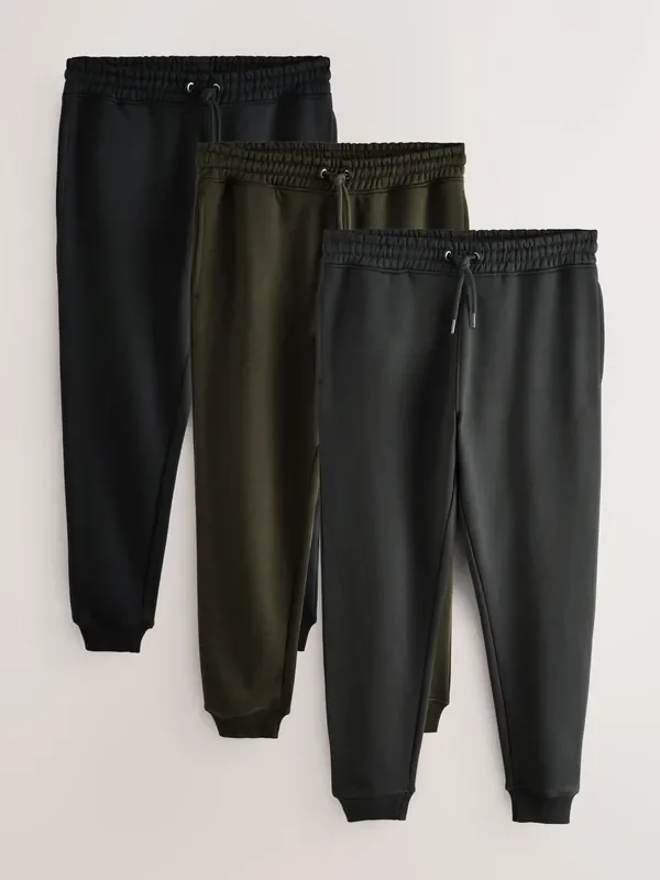 Black/Slate Grey/Khaki Green Slim Fit Cotton Rich Jersey Joggers 3 Pack