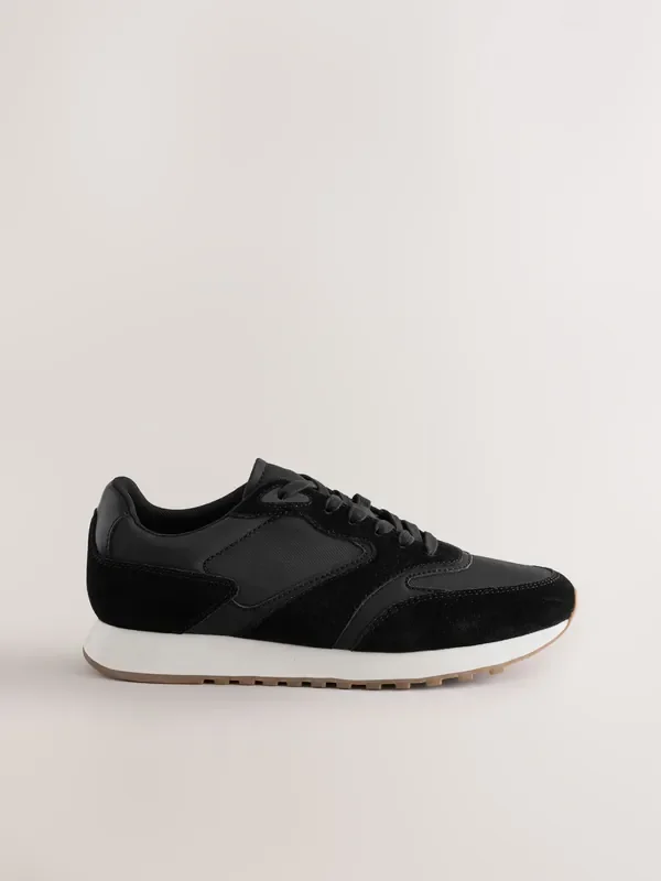 Black Smart Casual Runners Trainers with Suede Trim