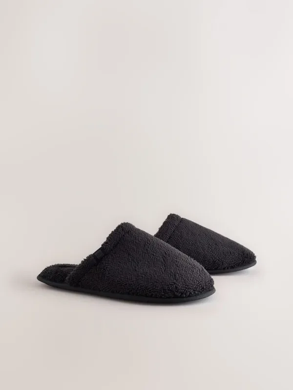 Black Towel Mule Slippers