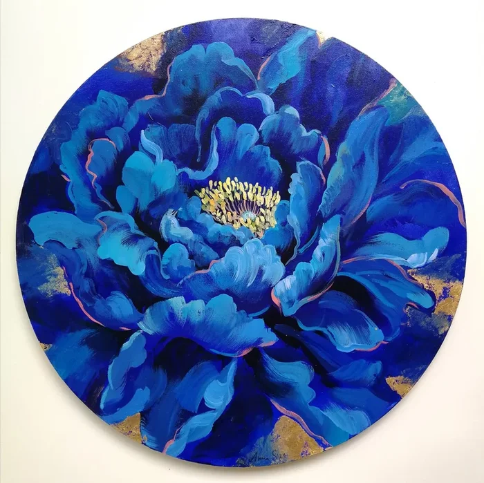 “Blue Flower” (2021) Acrylic painting by Anna Silabrama