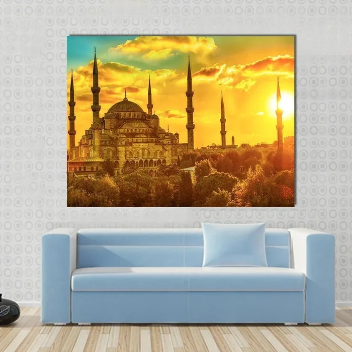 Blue Mosque At Beautiful Sunset Canvas Wall Art