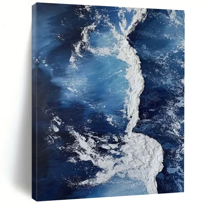 “Blue Ocean with White Impasto” – Deep blue ocean, white impasto forming wave – like shapes. DTP335