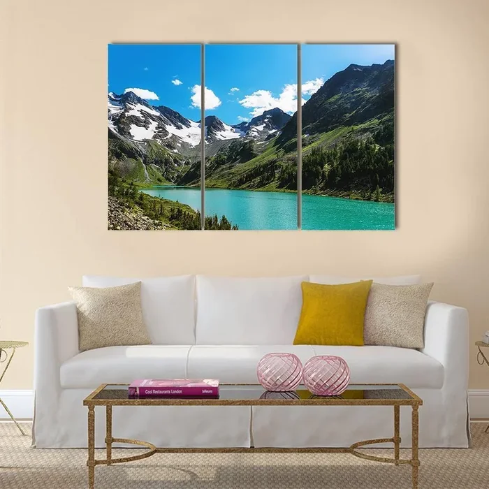 Blue River Through Snow-capped Mountains Canvas Wall Art