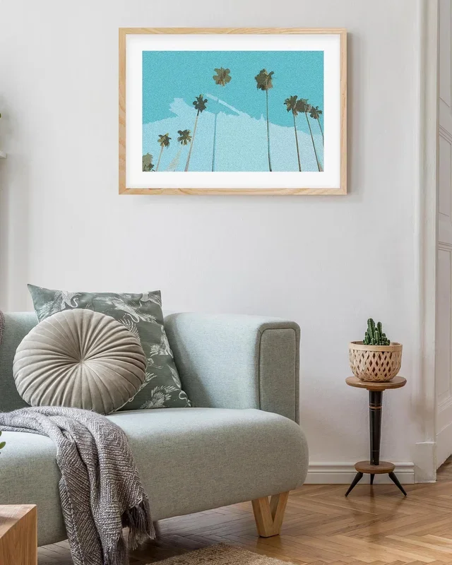 Blue Vintage Palm Trees Art Print