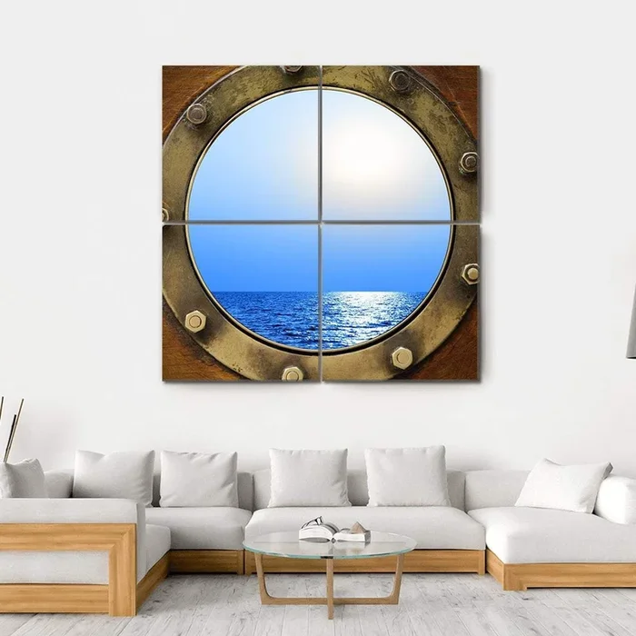 Boat Porthole With Ocean Canvas Wall Art