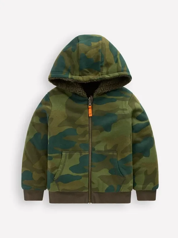 Boden Green Reversible Borg Hoodie