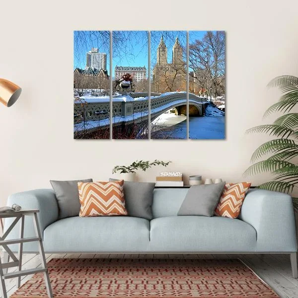 Bow Bridge In Winter USA Canvas Wall Art