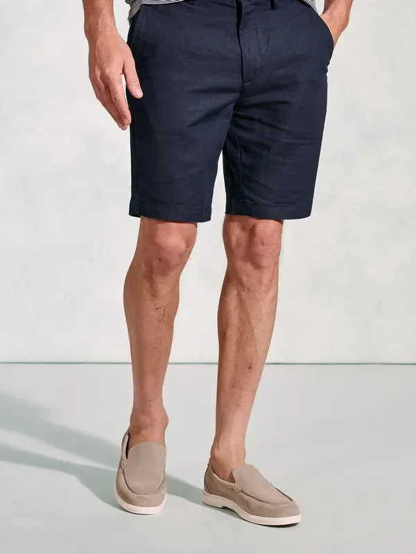 Brook Taverner Blue Light Cotton Linen Shorts