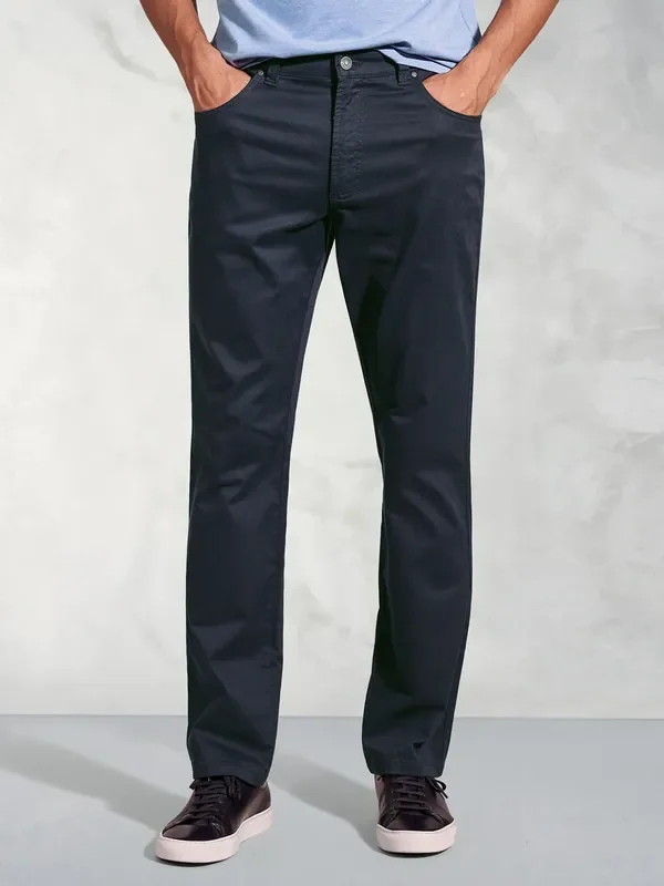 Brook Taverner Blue Tailored Fit Slub Cotton 5 Pocket Trousers