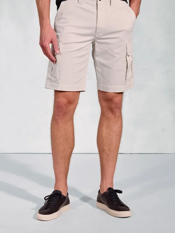 Brook Taverner Cream Cotton Stretch Cargo Shorts