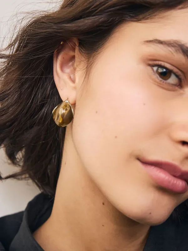 Brown Resin Domed Hoop Earrings