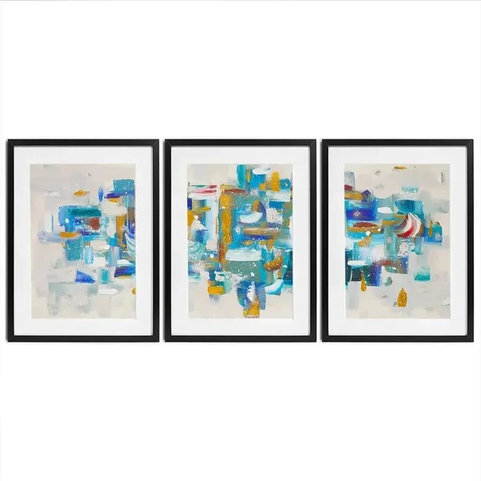 Brushstrokes In Blue Framed Art Print Trio