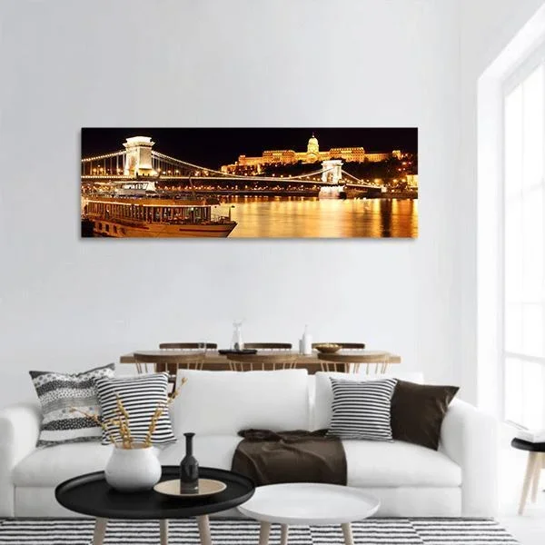 Budapest & Chain Bridge Panoramic Canvas Wall Art