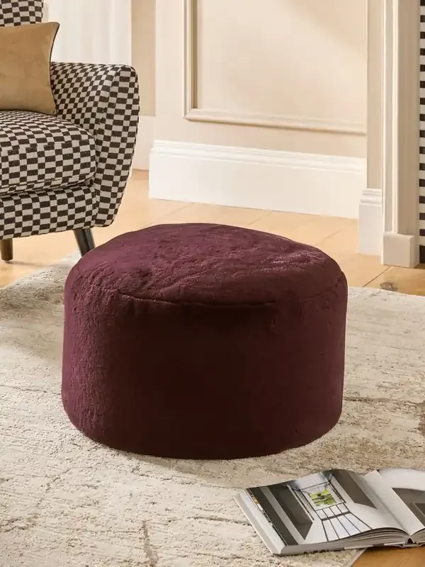 Burgundy Brown Faux Fur Pouffe Footstool