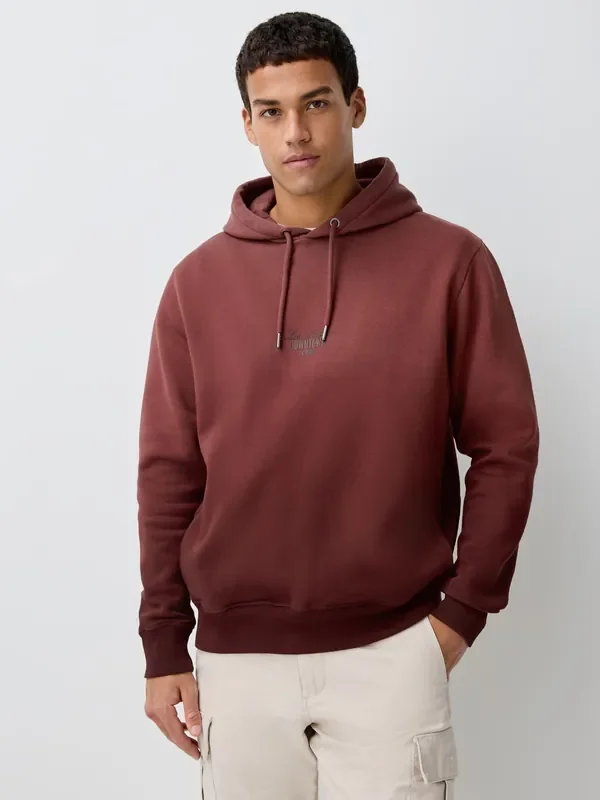 Burgundy Red Embroidery Dip Dye Cotton Rich Jersey Hoodie