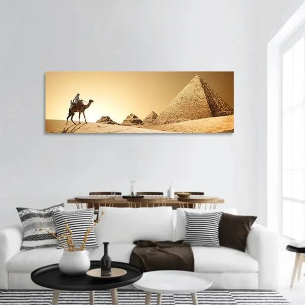 Camel In Desert Panoramic Canvas Wall Art