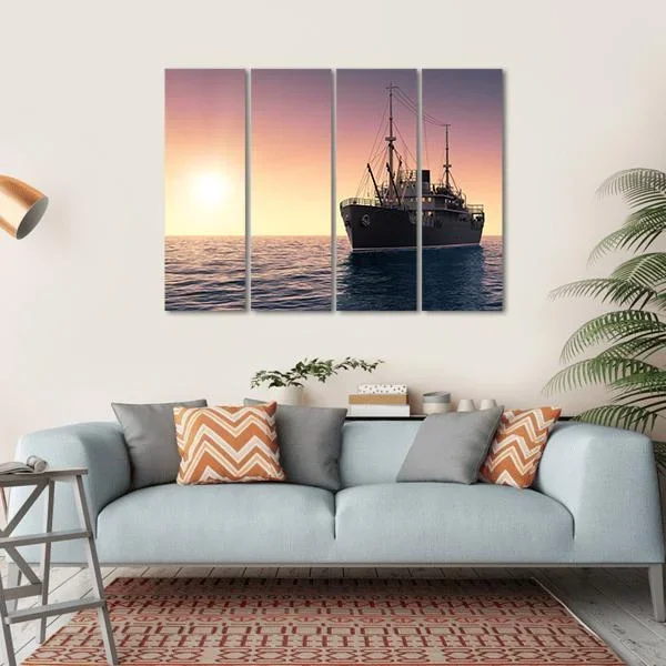 Cargo Ship At Evening Time Canvas Wall Art