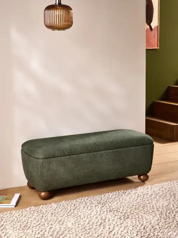 产品名称中包含顶级域名,检查并适当处理后再继续! MADE.COM Soft Textured Weave Hunter Green Ellio Storage Ottoman Bench