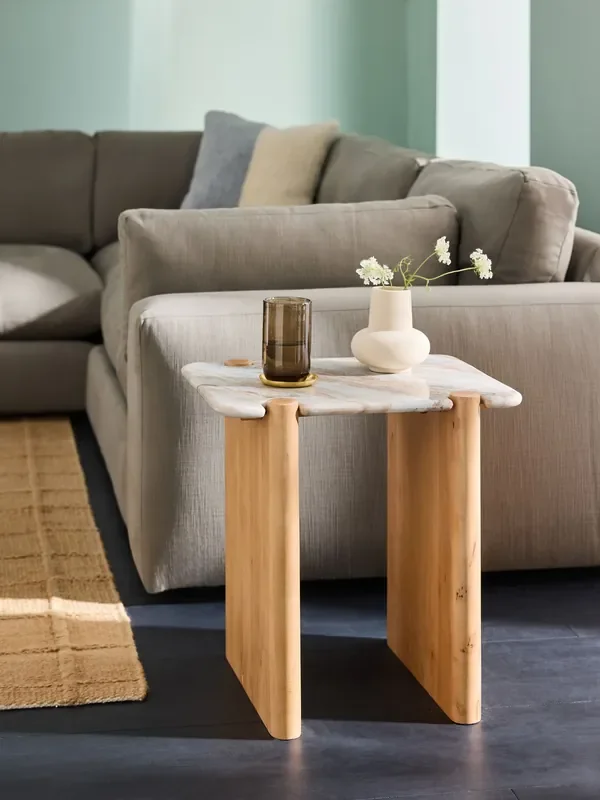 产品名称中包含顶级域名,检查并适当处理后再继续! MADE.COM Acacia Wood and Solid Marble Callen Side Table