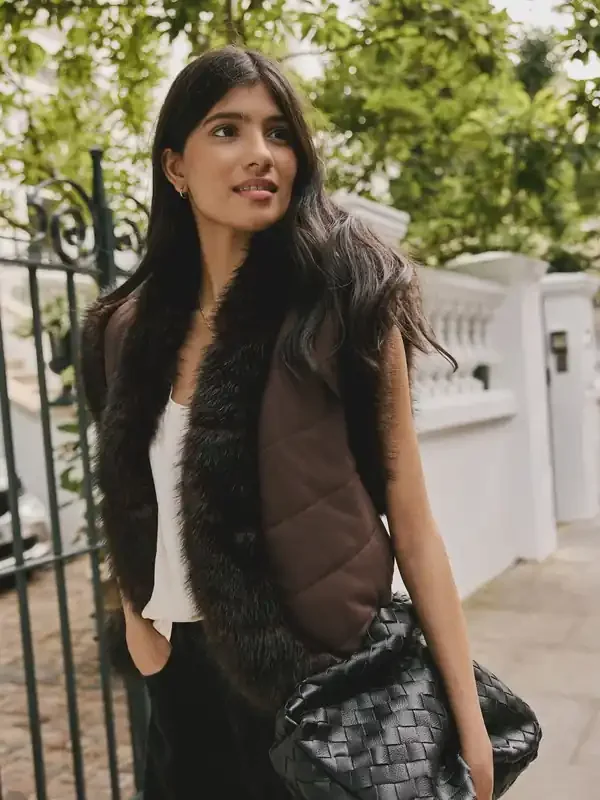 Chocolate Brown Faux Fur and Suedette Gilet