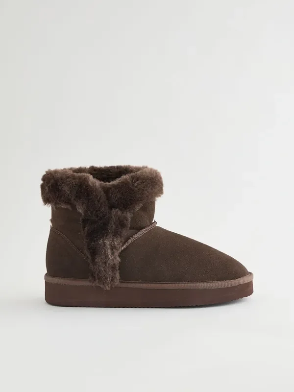 Chocolate Brown Suede Faux Fur Boot Slippers