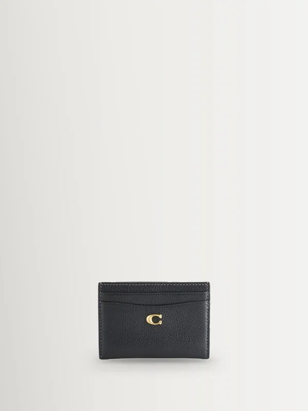 COACH Black Polished Pebble Leather Essential Card Case Seasons