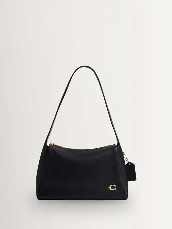 COACH Black Polished Pebble Leather Lola Shoulder Bag Seasons