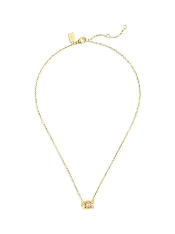 COACH Gold Tone Pearl Signature C Pendant Necklace