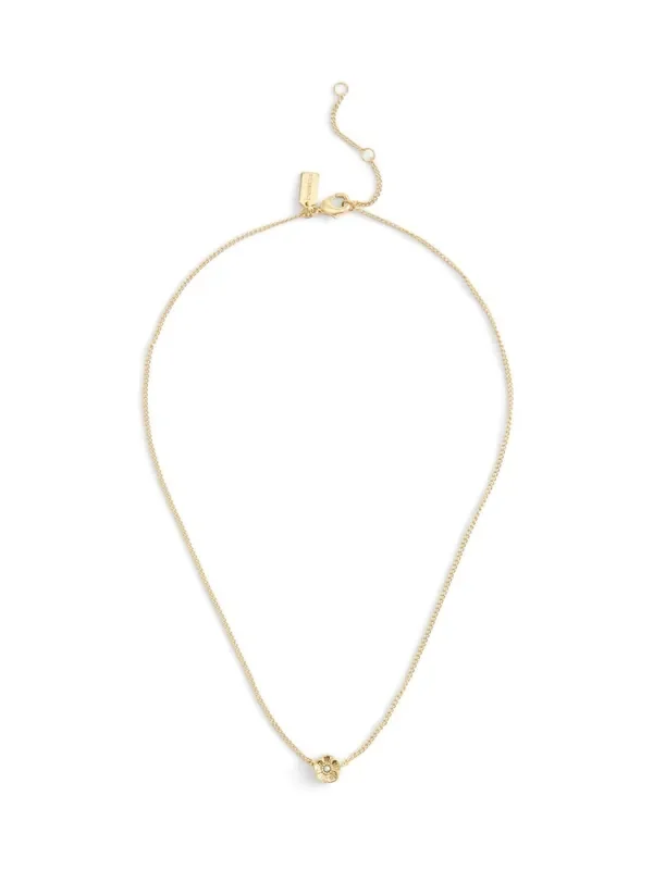COACH Gold Tone Signature Tea Rose Pendant Necklace