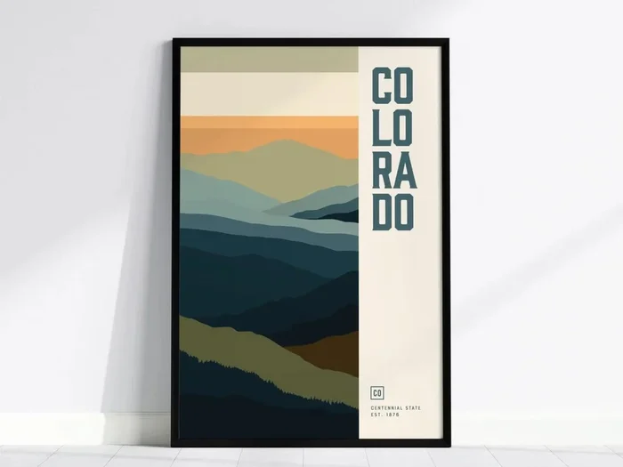 Colorado Minimalist Design Poster | Abstract Rocky Mountains Wall Art | Framed or Unframed