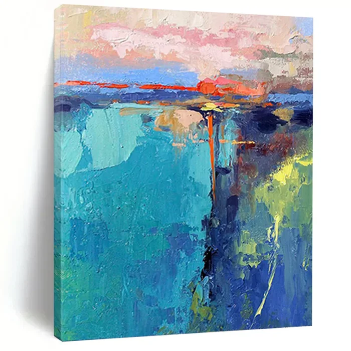 “Colorful Coastal Abstract” Abstract Painting on Canvas, Beach House Dining Decor DKH1030