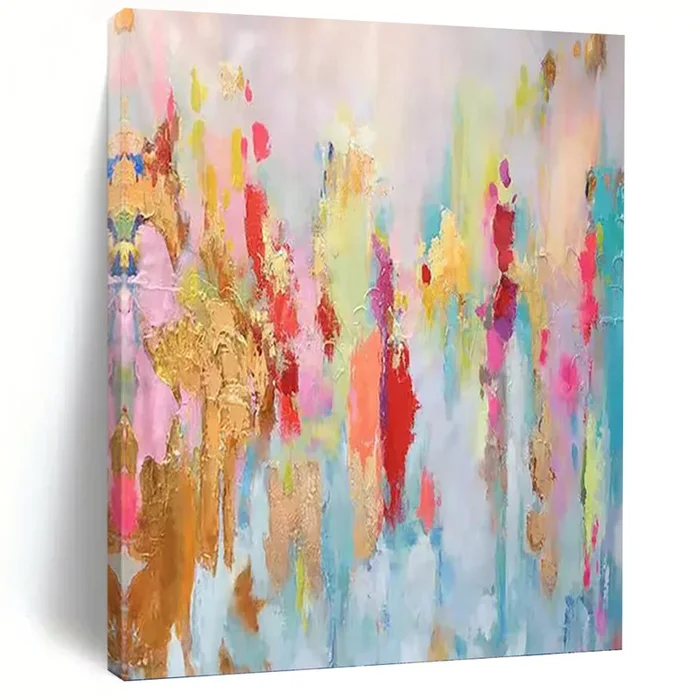 “Colorful Dreamscape Abstract” – Pink, Blue, Gold Abstract Art on Canvas DKH1340