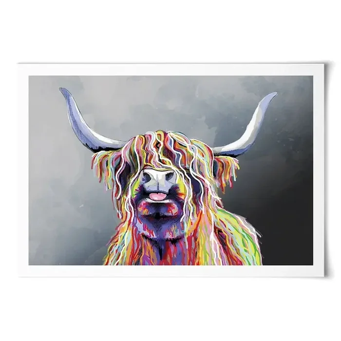 Colourful Highland Coo Art Print