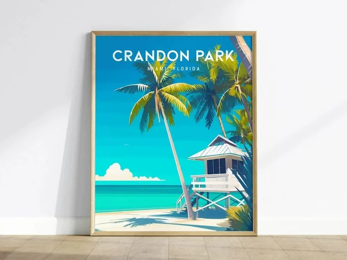Crandon Park Beach Poster | Miami Florida Tropical Wall Art | Framed or Unframed