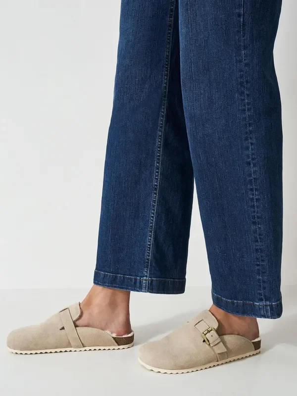 Crew Clothing Natural Faux Fur Lined Suede Mule Slippers