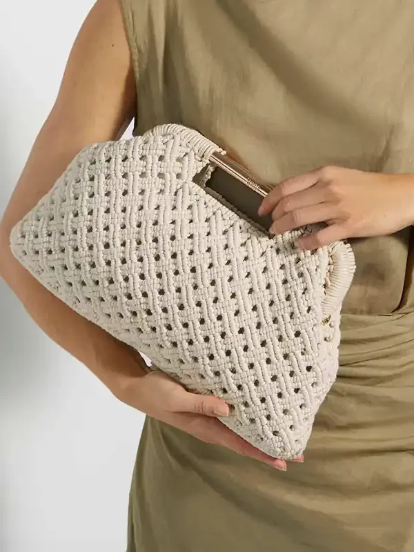 Dune London Cream Elsabeth Raffia Frame Clutch Bag