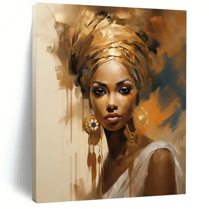 “Elegant Portrait with Golden Headwrap” – Realistic – Abstract Portrait with Rich Textures DTP125