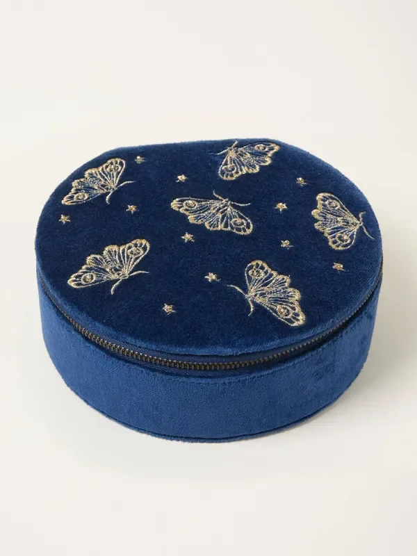 FatFace Navy Moth Embroidered Large Jewellery Box