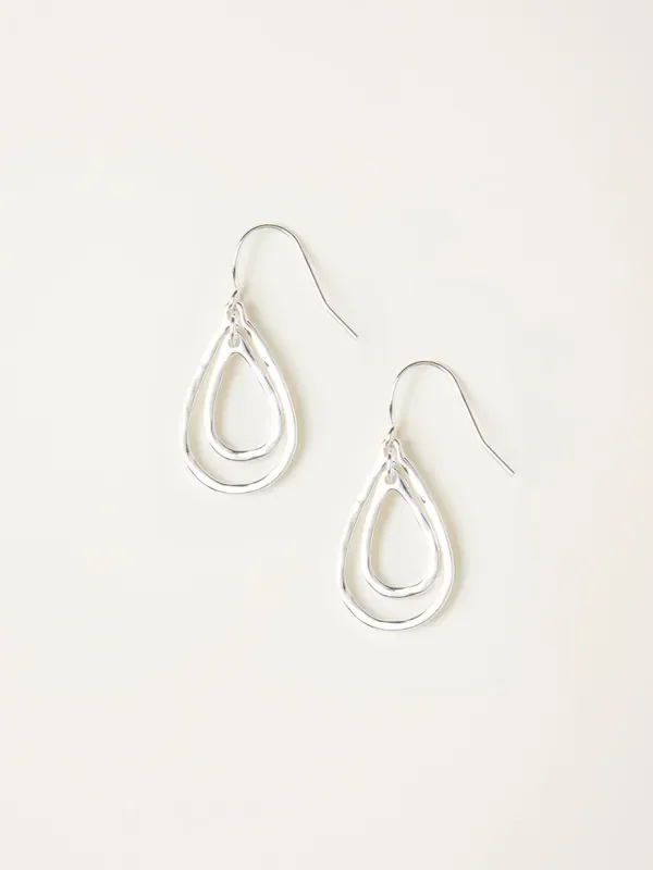 FatFace Silver Tone Double Teardrop Earrings