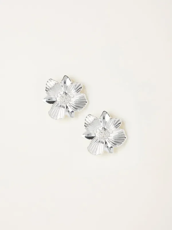 FatFace Silver Tone Floral Stud Earrings