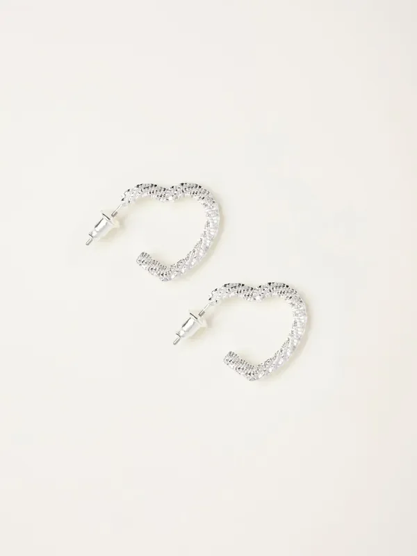FatFace Silver Tone Heart Hoop Earrings