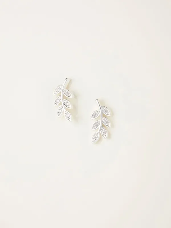 FatFace Silver Tone Leaf Stud Earrings