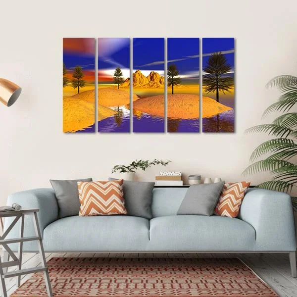 Fire Trees And Mountain Canvas Wall Art