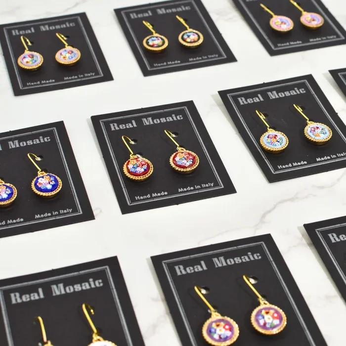 Florentine Micro Mosaic Earrings, Small Circle, Made in Italy