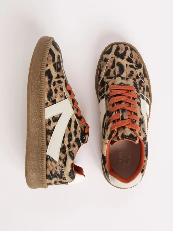 Friends Like These Brown Leopard Print Standard Fit Lace-Up Retro Gumsole Sports Trainers