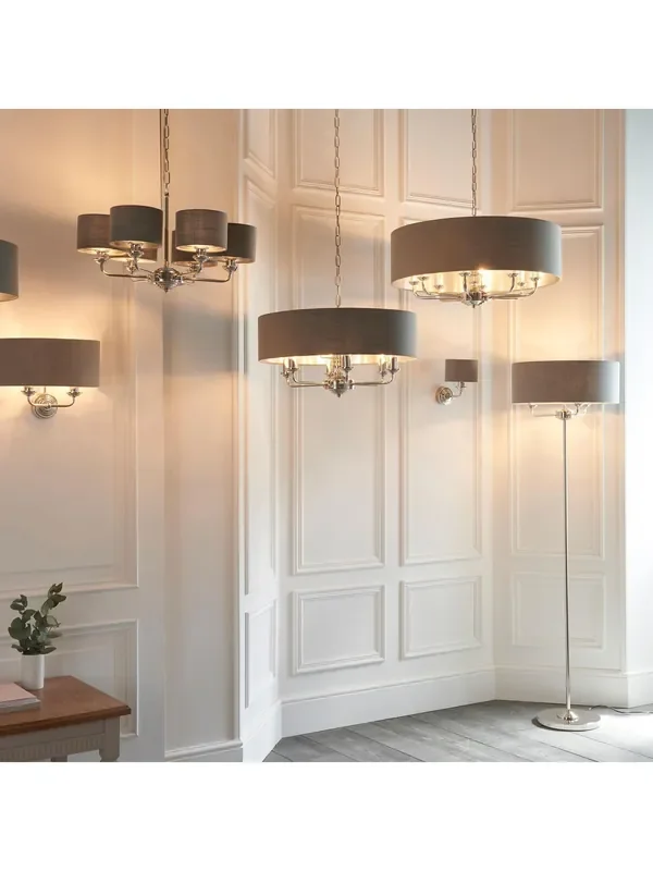 Gallery Home Charcoal Grey Harrington 3 Nickel Floor Light