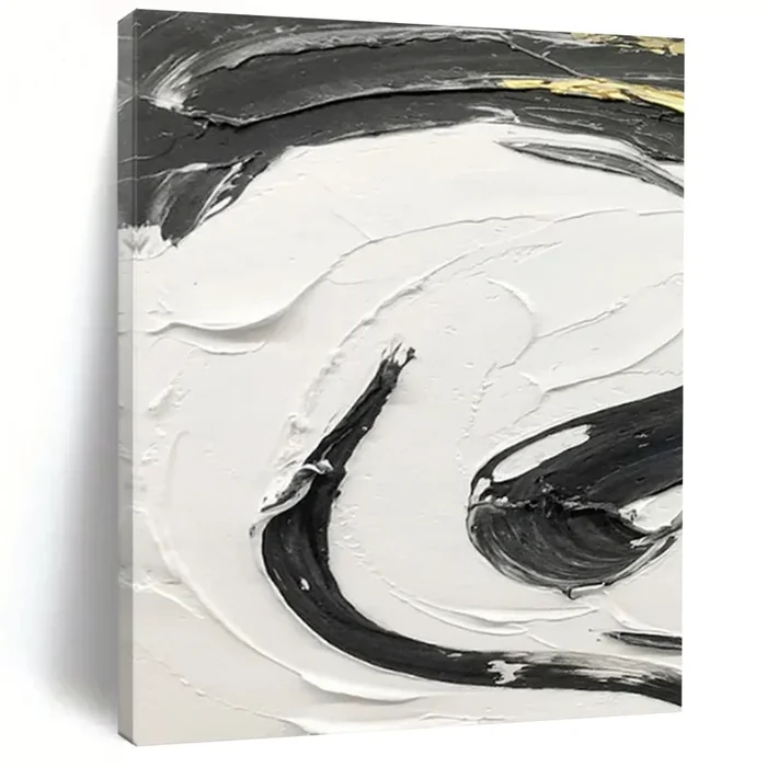 “Gilded Black Waves” – Black impasto with gold accents, on white background DTP378