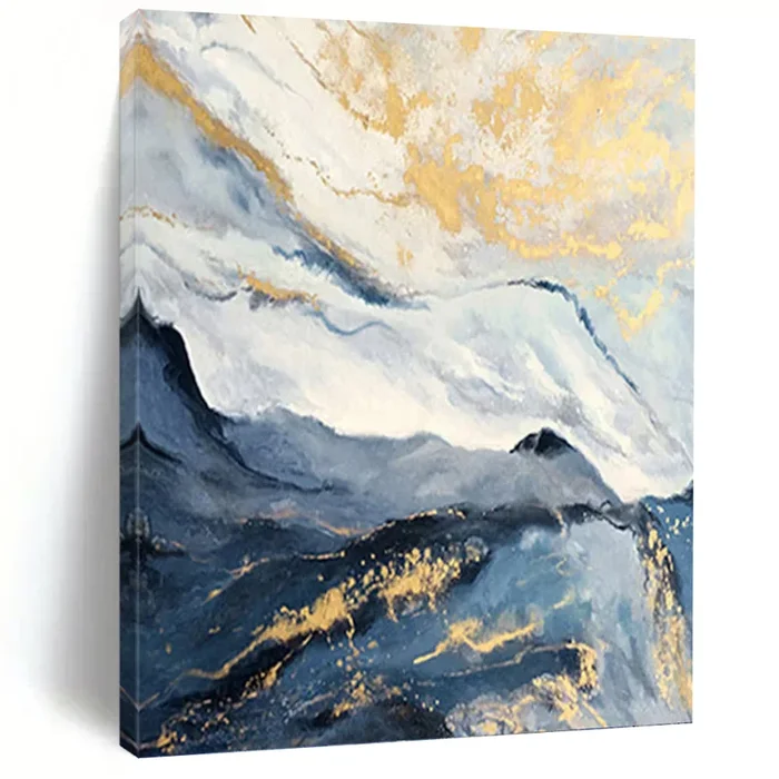 “Gilded Mountain Peaks” Abstract Landscape Painting on Canvas, Luxurious Nature Art DKH943